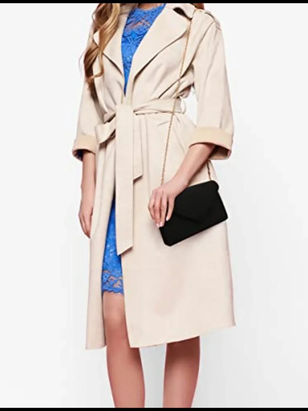 Faux Suede Envelope Clutch with Detachable Gold Chain Evening Bag